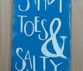 Sandy toes and salty kisses beach sign, primitive, beach sign, ocean sign, family decor, ocean blue