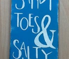 Sandy toes and salty kisses beach sign, primitive, beach sign, ocean sign, family decor, ocean blue