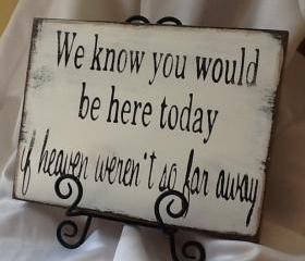 We Know You Would be Here Today if Heaven Weren't So Far Away/ Wedding Signs/photo prop/ custom wedding signs